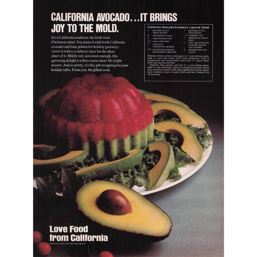 Vintage California Avocado Cranberry Gelatin Recipe Print Ad home decor poster